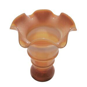 Vintage Altaglass Ruffled Peach & White Opalescent Vase - Excellent Condition